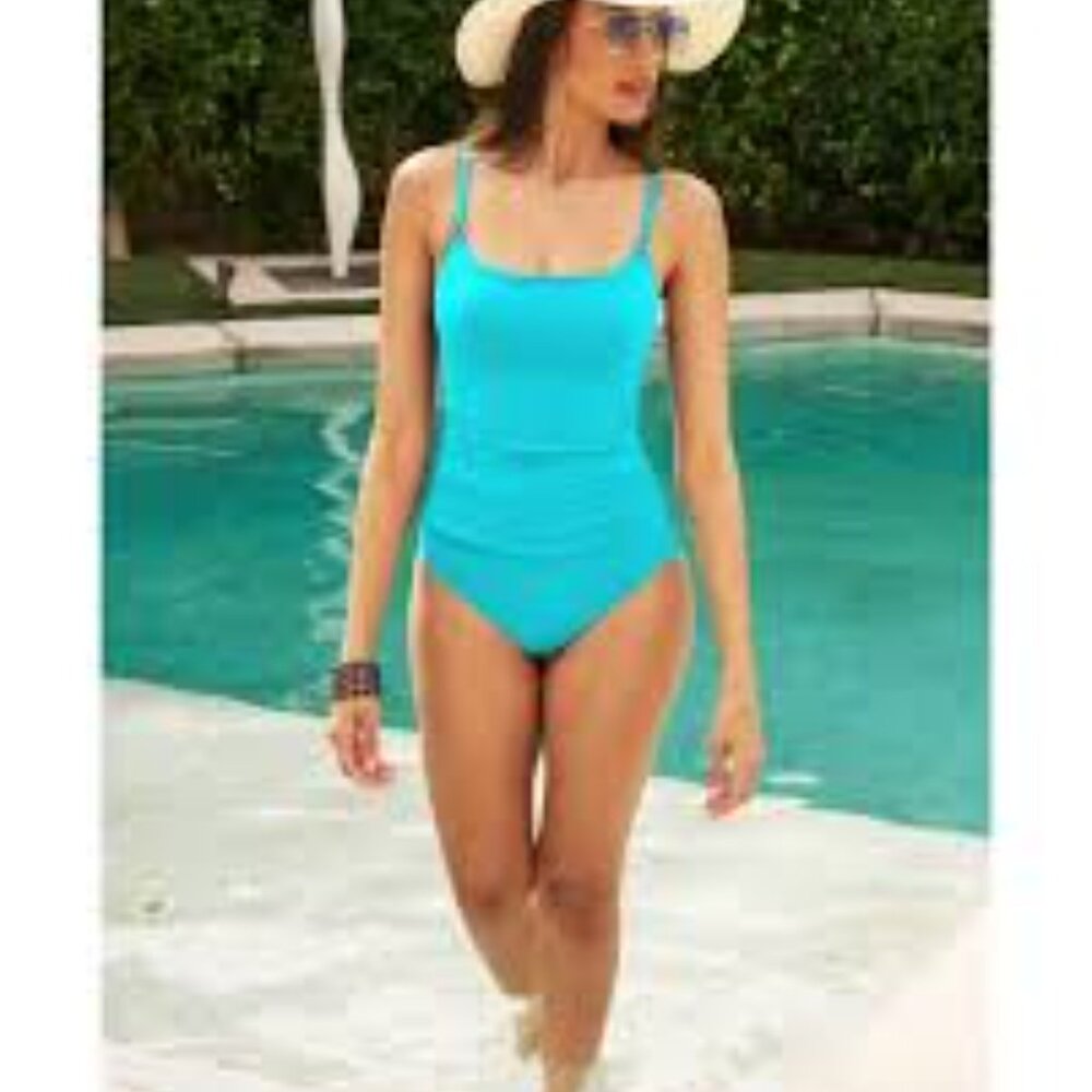 SOLUNA WOMEN'S BLUE SUN GODDESS ONE-PIECE STRETCHY SWIMSUIT SIZE 4 BRAND NEW